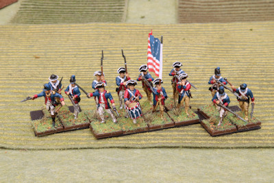 Continental Army regiment command with Betsy Ross flag from the right