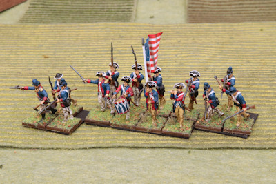 Continental Army regiment command with Betsy Ross flag from the left